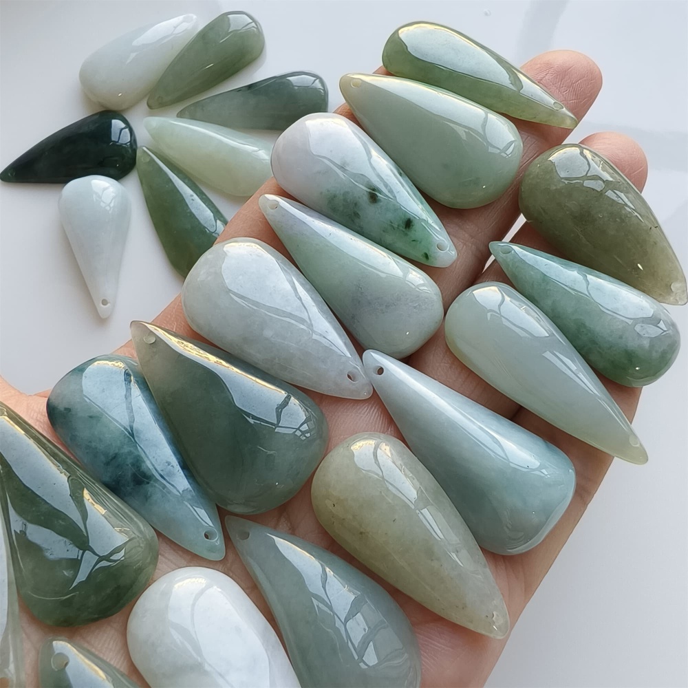 DDP | 5pcs 25.2-32.6X16.4-19X5.5-10.5mm Natural Certificated Type A Green White Burmese Jadeite Teardrop Charms,Teardrop Beads,DIY Jewelry Supplies