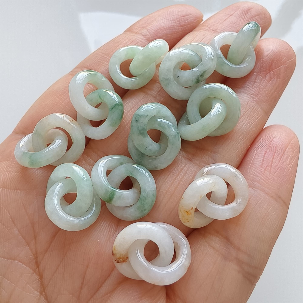DDP | 1pc Natural Type A Untreated White Green Red Icy Waxy Burmese Jadeite Double Links Pendant,Burma Jadeite Loose Links,DIY Jewelry Supplies