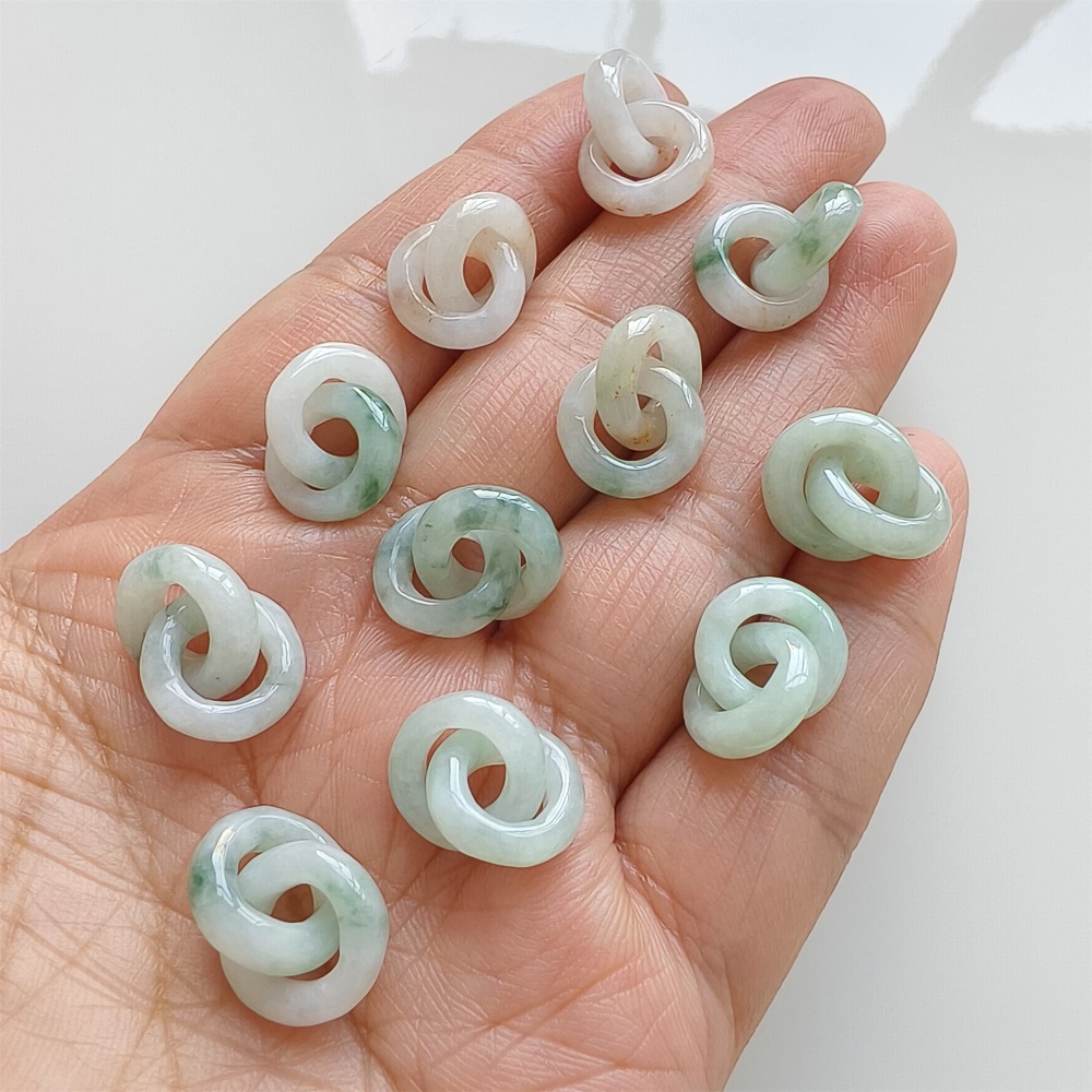DDP | 1pc Natural Type A Untreated White Green Red Icy Waxy Burmese Jadeite Double Links Pendant,Burma Jadeite Loose Links,DIY Jewelry Supplies