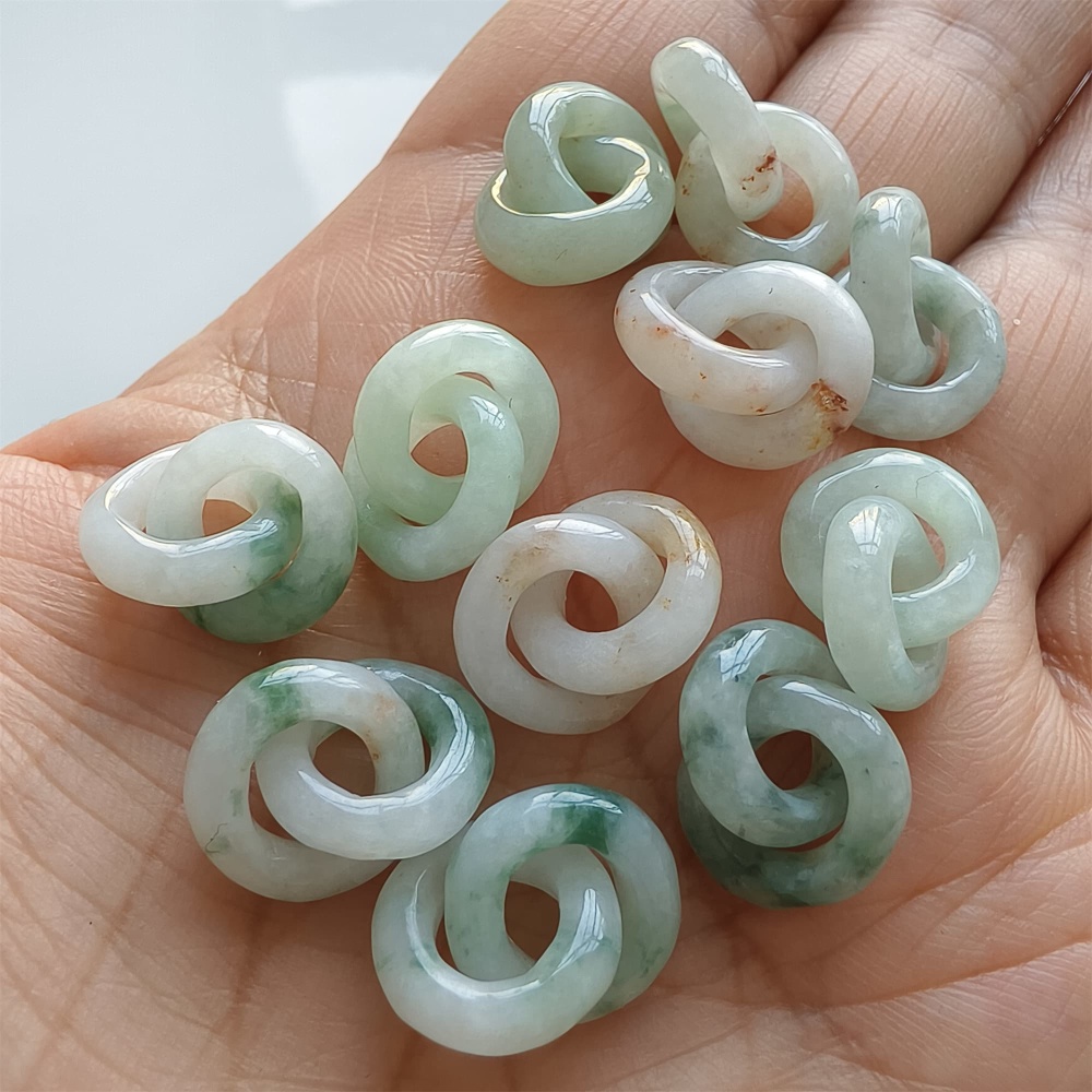 DDP | 1pc Natural Type A Untreated White Green Red Icy Waxy Burmese Jadeite Double Links Pendant,Burma Jadeite Loose Links,DIY Jewelry Supplies
