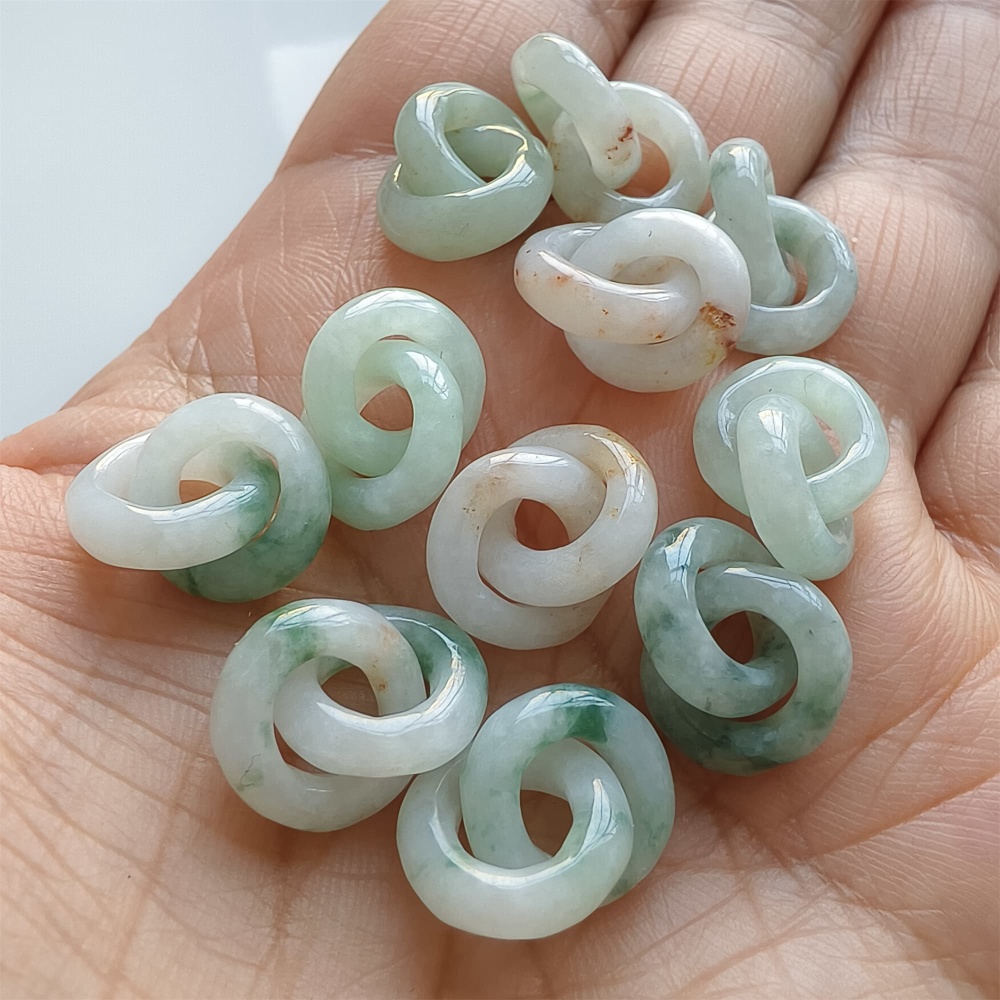 DDP | 1pc Natural Type A Untreated White Green Red Icy Waxy Burmese Jadeite Double Links Pendant,Burma Jadeite Loose Links,DIY Jewelry Supplies