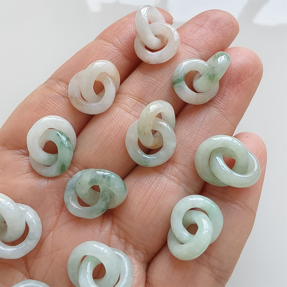 DDP | 1pc Natural Type A Untreated White Green Red Icy Waxy Burmese Jadeite Double Links Pendant,Burma Jadeite Loose Links,DIY Jewelry Supplies