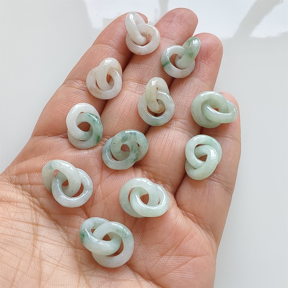 DDP | 1pc Natural Type A Untreated White Green Red Icy Waxy Burmese Jadeite Double Links Pendant,Burma Jadeite Loose Links,DIY Jewelry Supplies