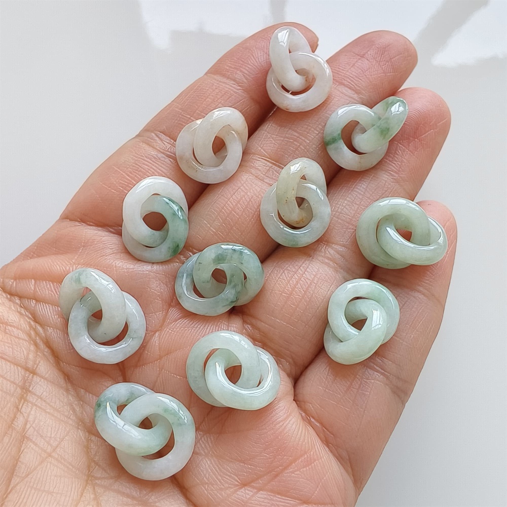 DDP | 1pc Natural Type A Untreated White Green Red Icy Waxy Burmese Jadeite Double Links Pendant,Burma Jadeite Loose Links,DIY Jewelry Supplies