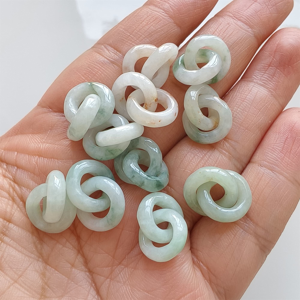 DDP | 1pc Natural Type A Untreated White Green Red Icy Waxy Burmese Jadeite Double Links Pendant,Burma Jadeite Loose Links,DIY Jewelry Supplies