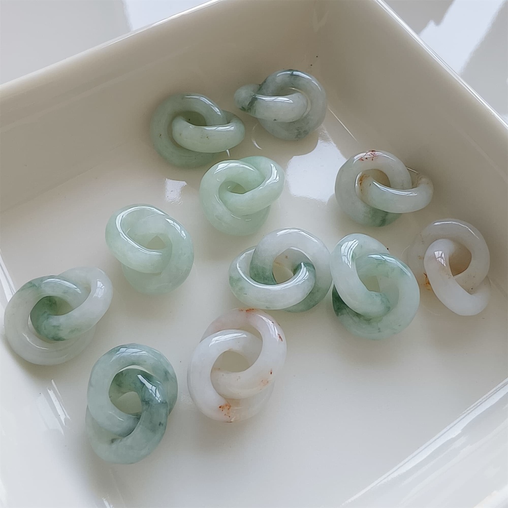 DDP | 1pc Natural Type A Untreated White Green Red Icy Waxy Burmese Jadeite Double Links Pendant,Burma Jadeite Loose Links,DIY Jewelry Supplies