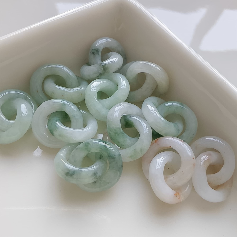 DDP | 1pc Natural Type A Untreated White Green Red Icy Waxy Burmese Jadeite Double Links Pendant,Burma Jadeite Loose Links,DIY Jewelry Supplies