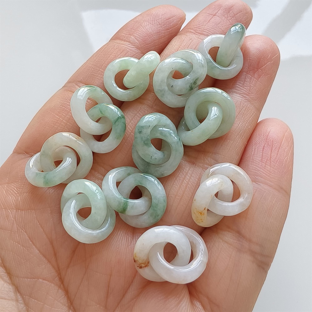 DDP | 1pc Natural Type A Untreated White Green Red Icy Waxy Burmese Jadeite Double Links Pendant,Burma Jadeite Loose Links,DIY Jewelry Supplies