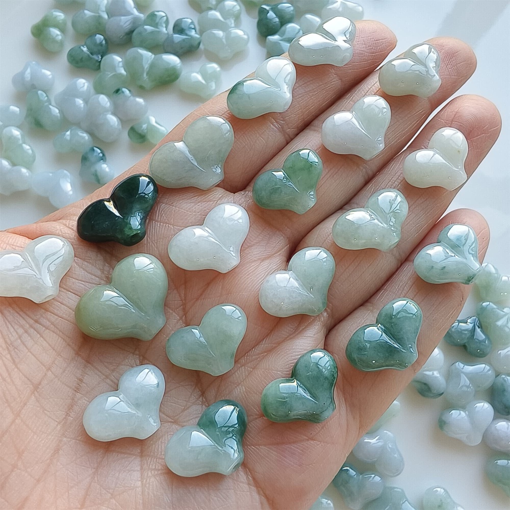 DDP | 5pcs 10-13X13.4-18.6X5.8-10mm Natural Certificated Type A Green White Jadeite Smooth Heart Beads,Go Through hole Beads,DIY Jewelry Supplies