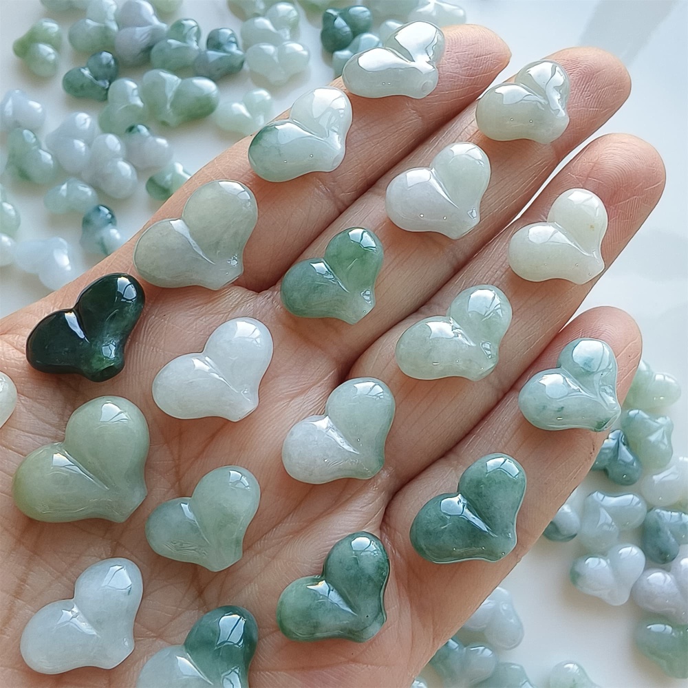 DDP | 5pcs 10-13X13.4-18.6X5.8-10mm Natural Certificated Type A Green White Jadeite Smooth Heart Beads,Go Through hole Beads,DIY Jewelry Supplies