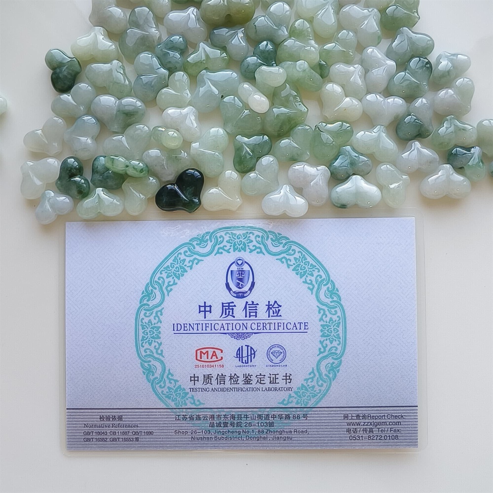 DDP | 5pcs 10-13X13.4-18.6X5.8-10mm Natural Certificated Type A Green White Jadeite Smooth Heart Beads,Go Through hole Beads,DIY Jewelry Supplies