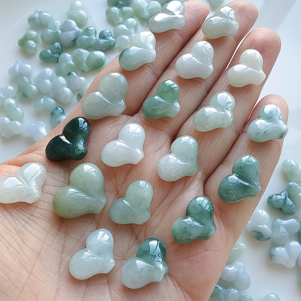 DDP | 5pcs 10-13X13.4-18.6X5.8-10mm Natural Certificated Type A Green White Jadeite Smooth Heart Beads,Go Through hole Beads,DIY Jewelry Supplies