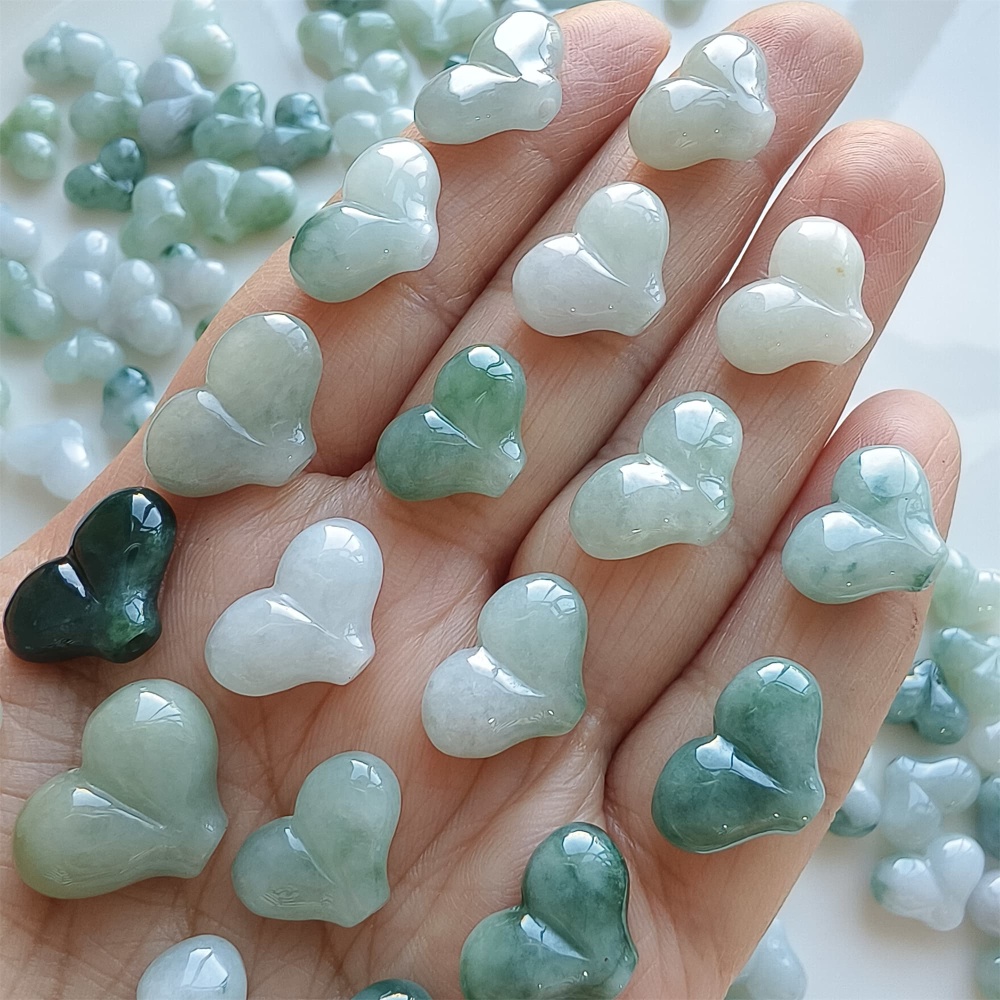 DDP | 5pcs 10-13X13.4-18.6X5.8-10mm Natural Certificated Type A Green White Jadeite Smooth Heart Beads,Go Through hole Beads,DIY Jewelry Supplies