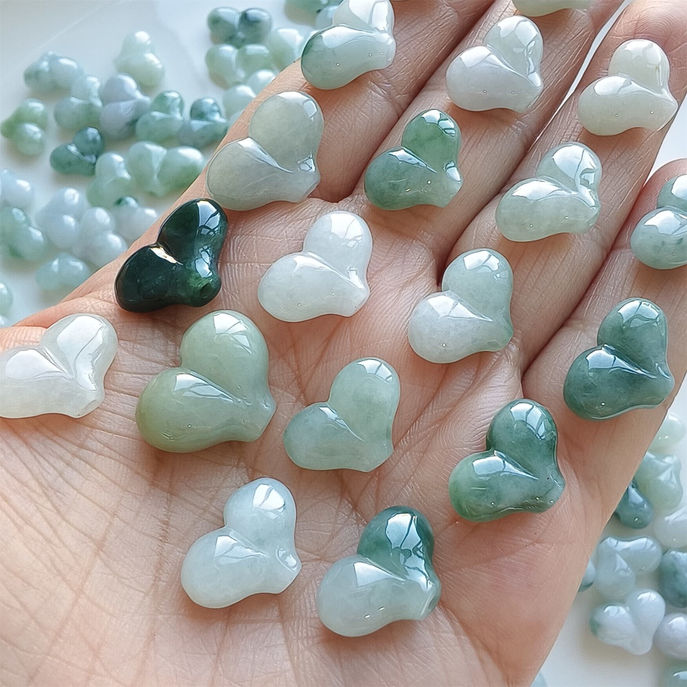 DDP | 5pcs 10-13X13.4-18.6X5.8-10mm Natural Certificated Type A Green White Jadeite Smooth Heart Beads,Go Through hole Beads,DIY Jewelry Supplies