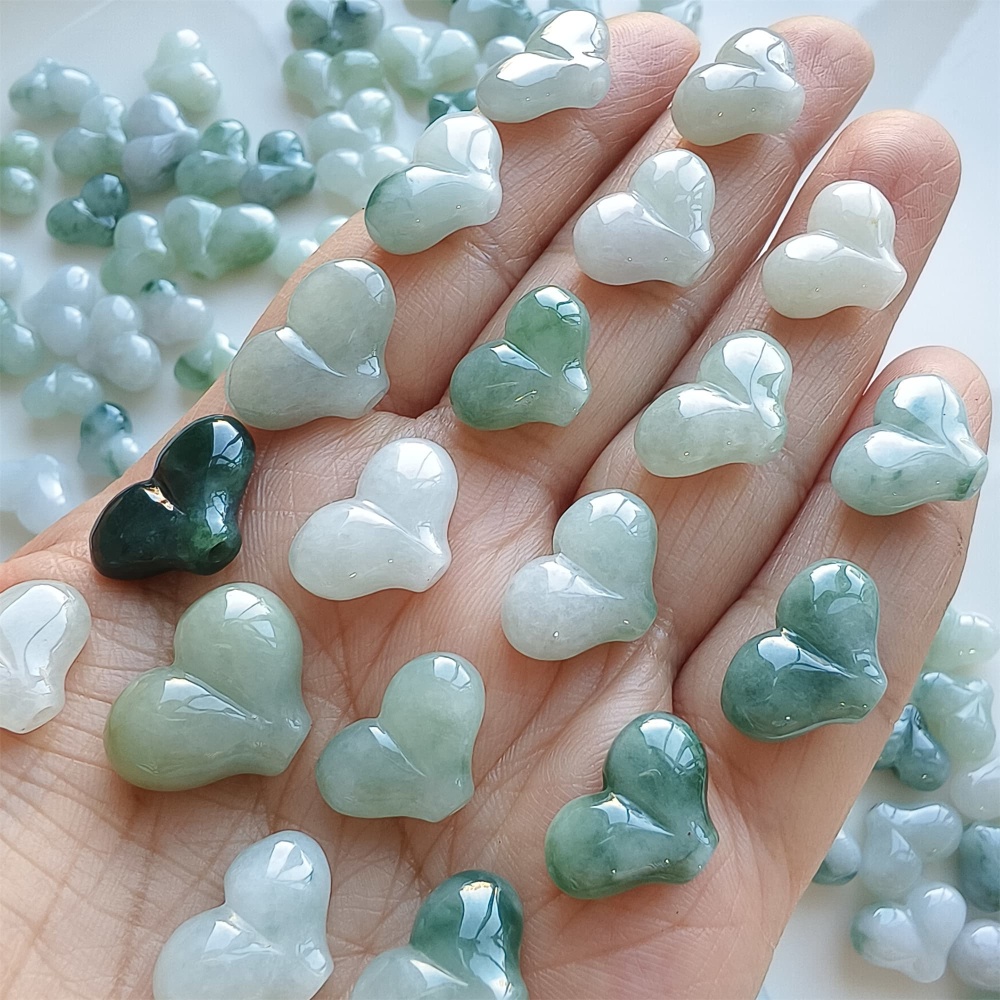 DDP | 5pcs 10-13X13.4-18.6X5.8-10mm Natural Certificated Type A Green White Jadeite Smooth Heart Beads,Go Through hole Beads,DIY Jewelry Supplies