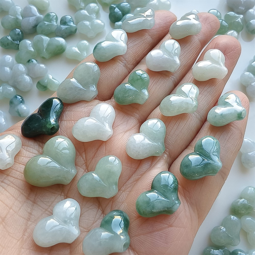 DDP | 5pcs 10-13X13.4-18.6X5.8-10mm Natural Certificated Type A Green White Jadeite Smooth Heart Beads,Go Through hole Beads,DIY Jewelry Supplies