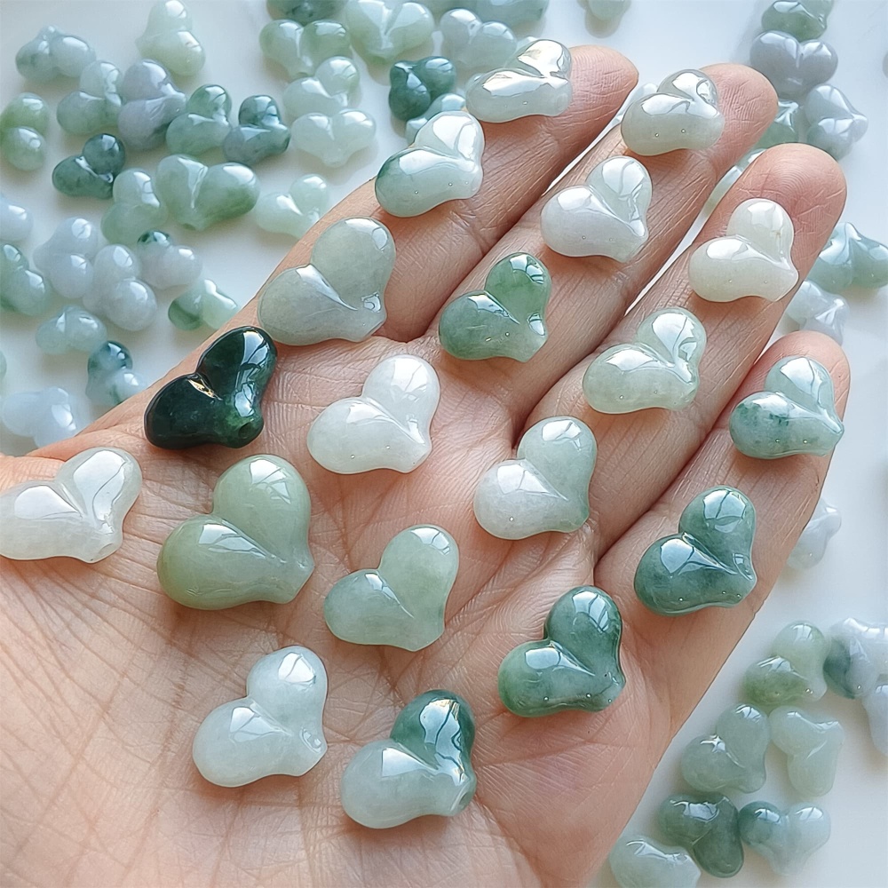 DDP | 5pcs 10-13X13.4-18.6X5.8-10mm Natural Certificated Type A Green White Jadeite Smooth Heart Beads,Go Through hole Beads,DIY Jewelry Supplies