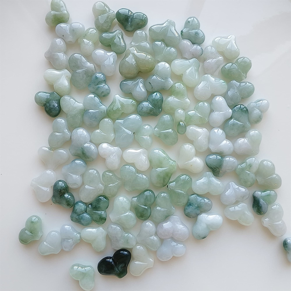 DDP | 5pcs 10-13X13.4-18.6X5.8-10mm Natural Certificated Type A Green White Jadeite Smooth Heart Beads,Go Through hole Beads,DIY Jewelry Supplies
