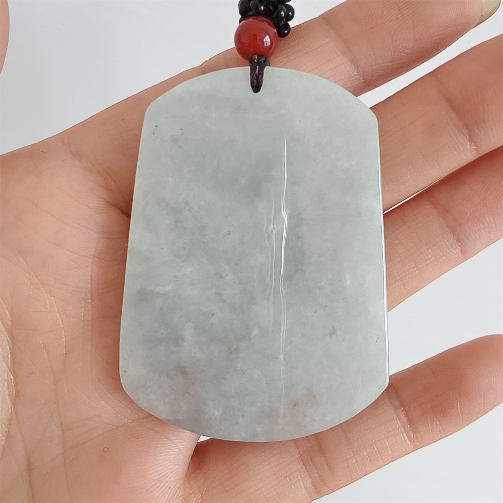 DDP 52mm Natural Certificated Type A Light Green Burmese Jadeite Trapezoid Pendant With Tiger Carved