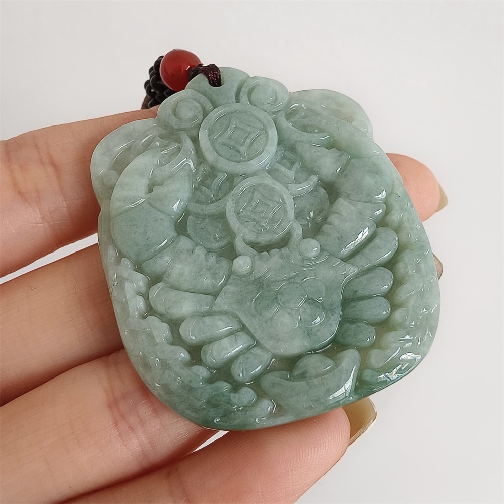 DDP 47mm Natural Certificated Type A Green Burmese Jadeite Crab With Coins Pendant