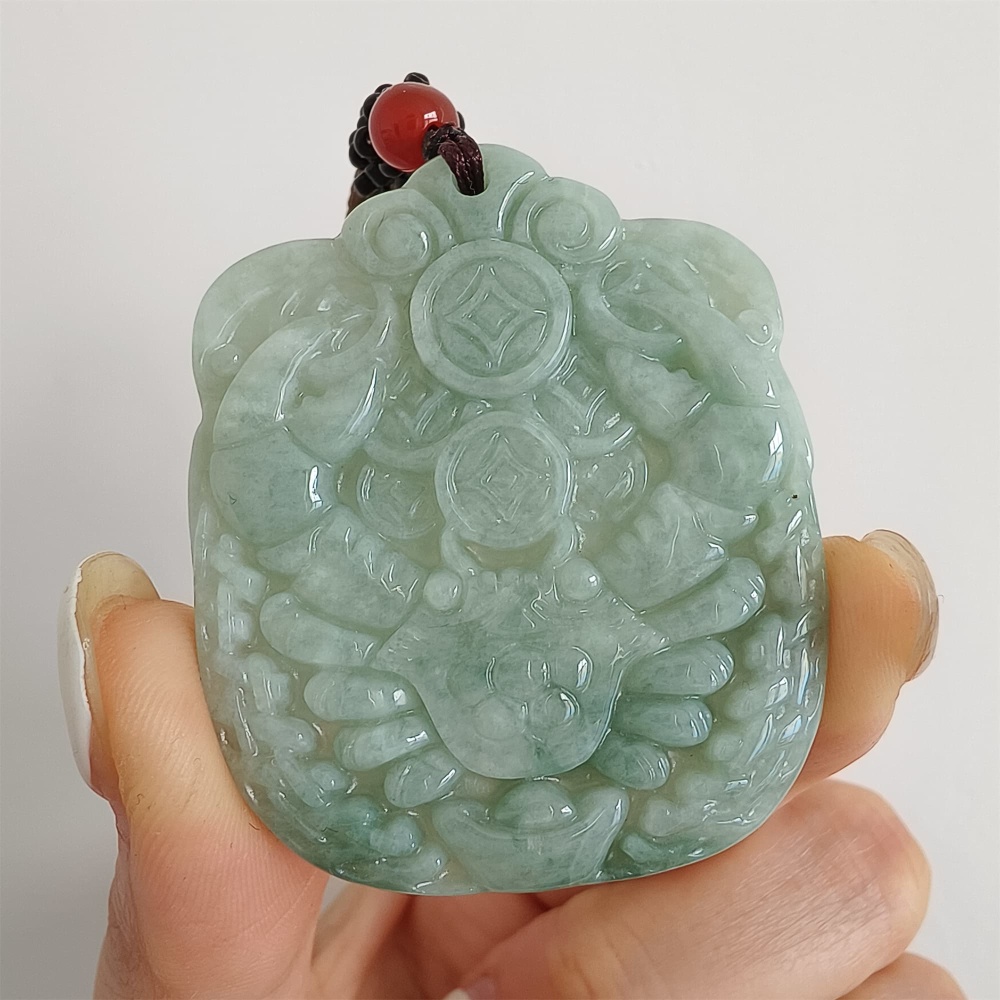 DDP 47mm Natural Certificated Type A Green Burmese Jadeite Crab With Coins Pendant
