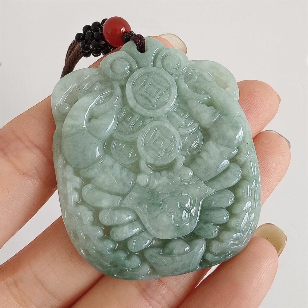 DDP 47mm Natural Certificated Type A Green Burmese Jadeite Crab With Coins Pendant