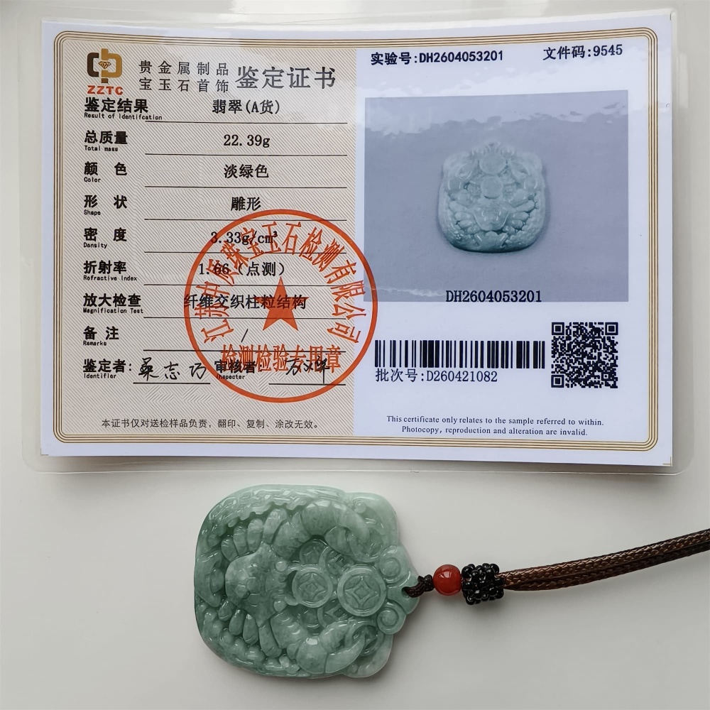 DDP 47mm Natural Certificated Type A Green Burmese Jadeite Crab With Coins Pendant