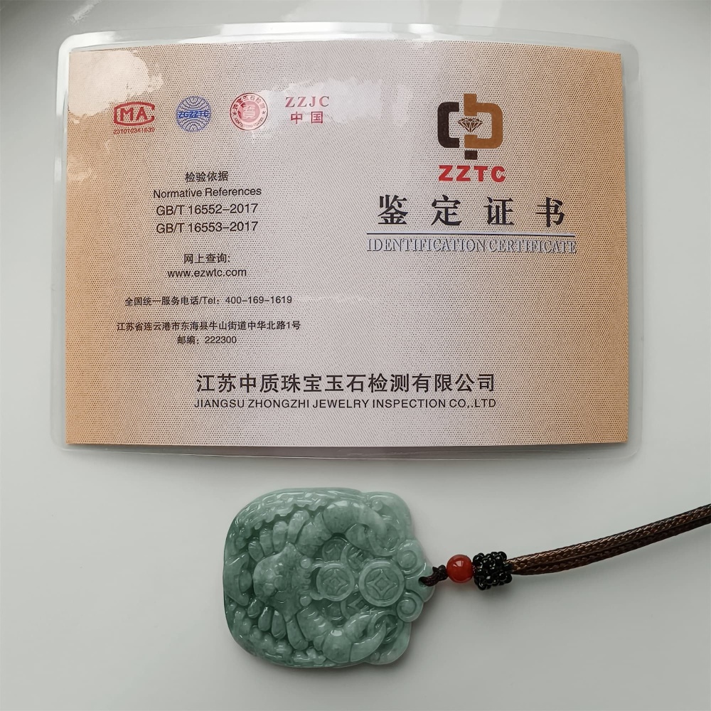 DDP 47mm Natural Certificated Type A Green Burmese Jadeite Crab With Coins Pendant