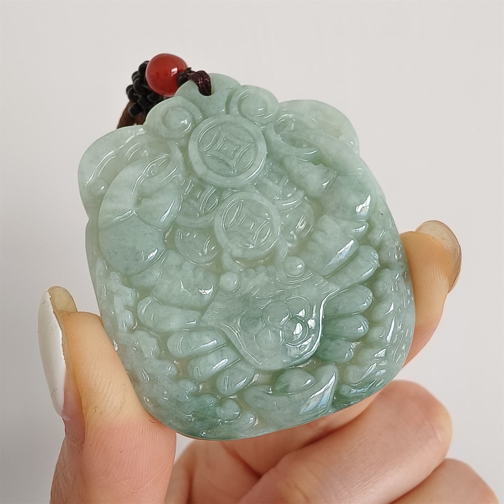 DDP 47mm Natural Certificated Type A Green Burmese Jadeite Crab With Coins Pendant