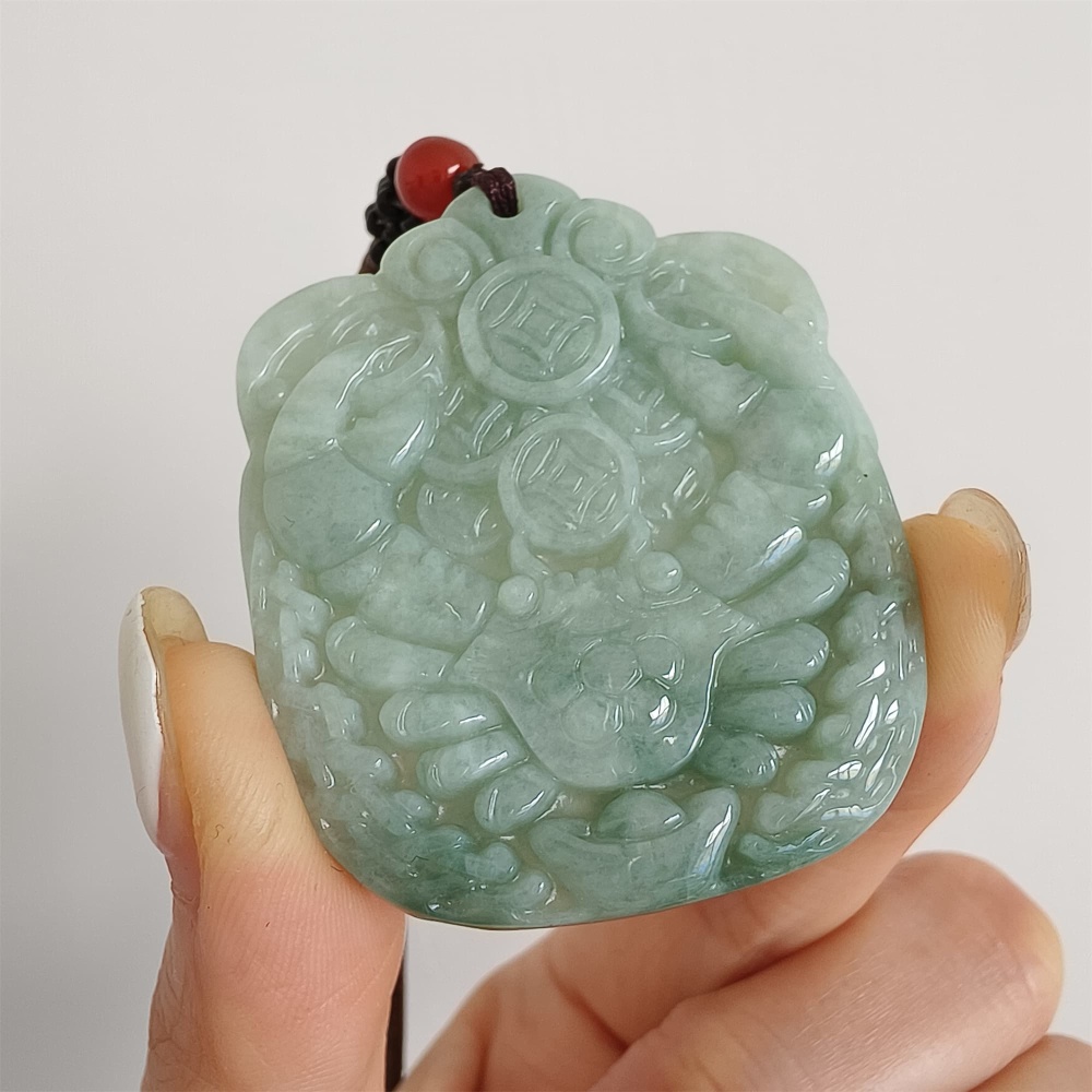 DDP 47mm Natural Certificated Type A Green Burmese Jadeite Crab With Coins Pendant