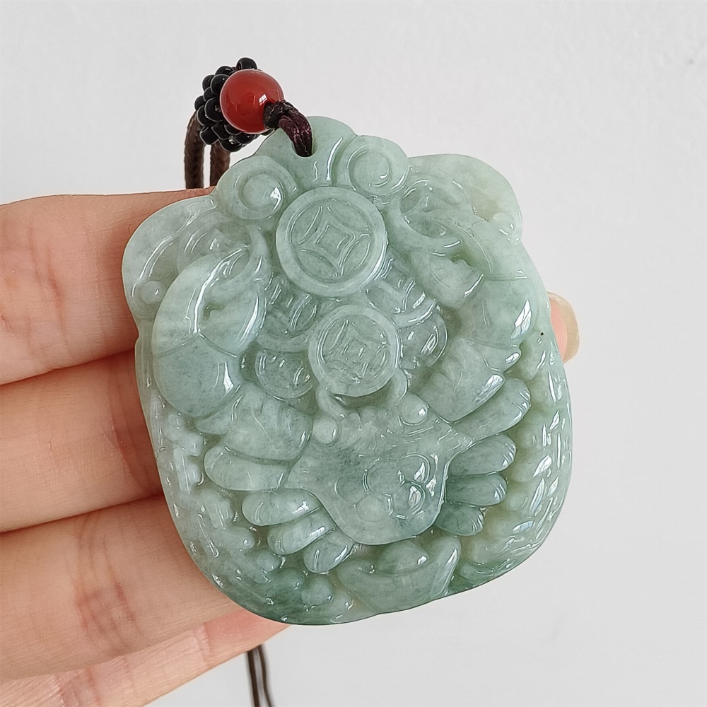 DDP 47mm Natural Certificated Type A Green Burmese Jadeite Crab With Coins Pendant