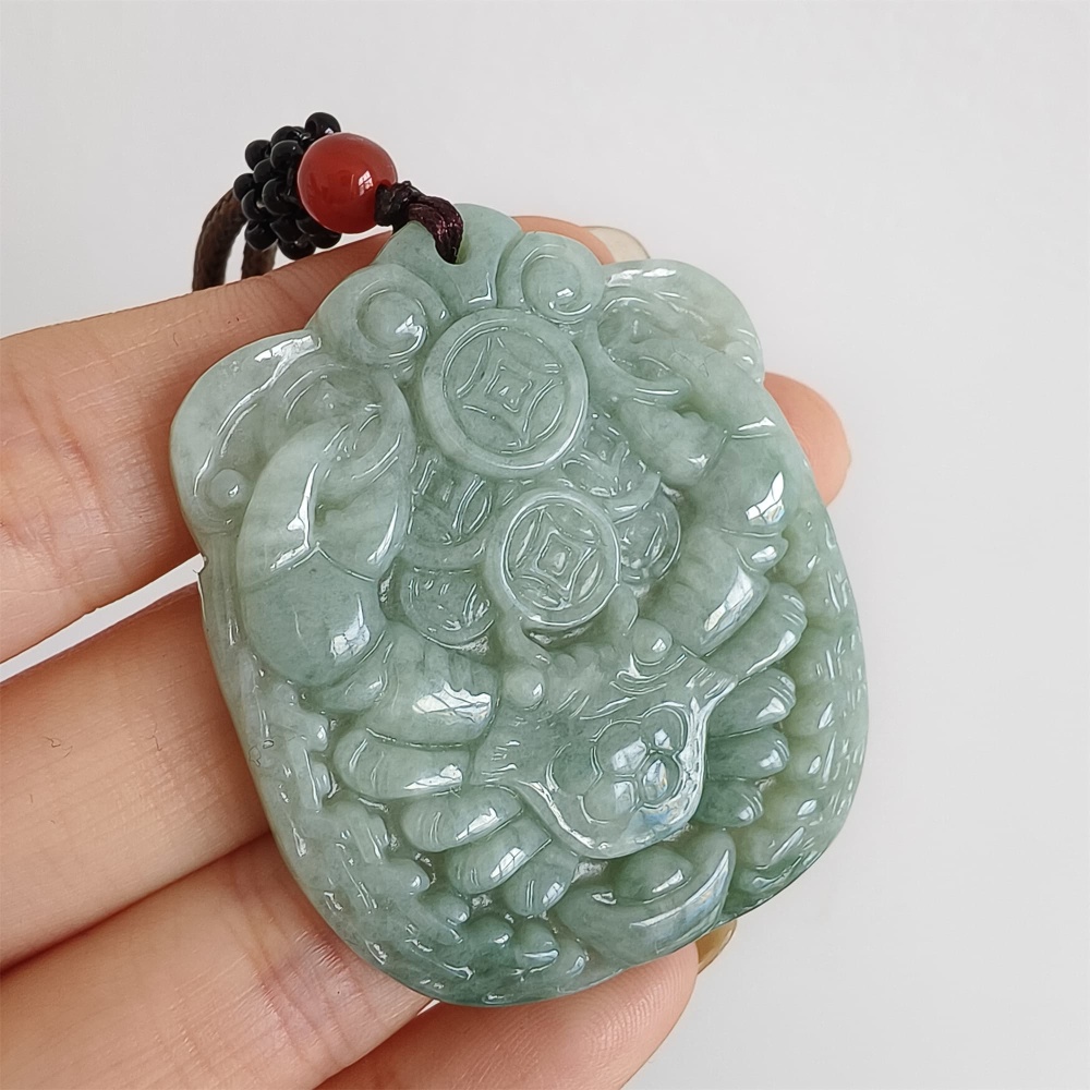 DDP 47mm Natural Certificated Type A Green Burmese Jadeite Crab With Coins Pendant