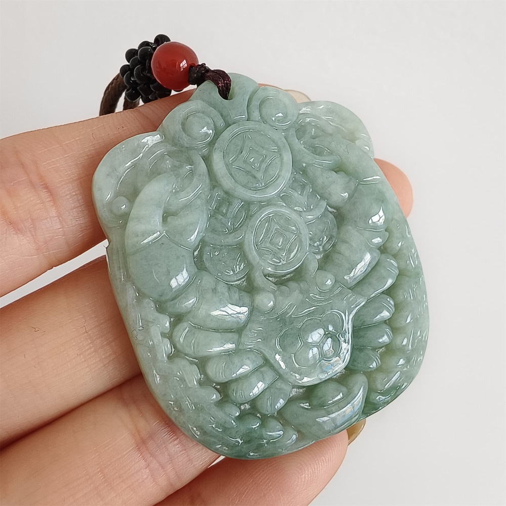 DDP 47mm Natural Certificated Type A Green Burmese Jadeite Crab With Coins Pendant