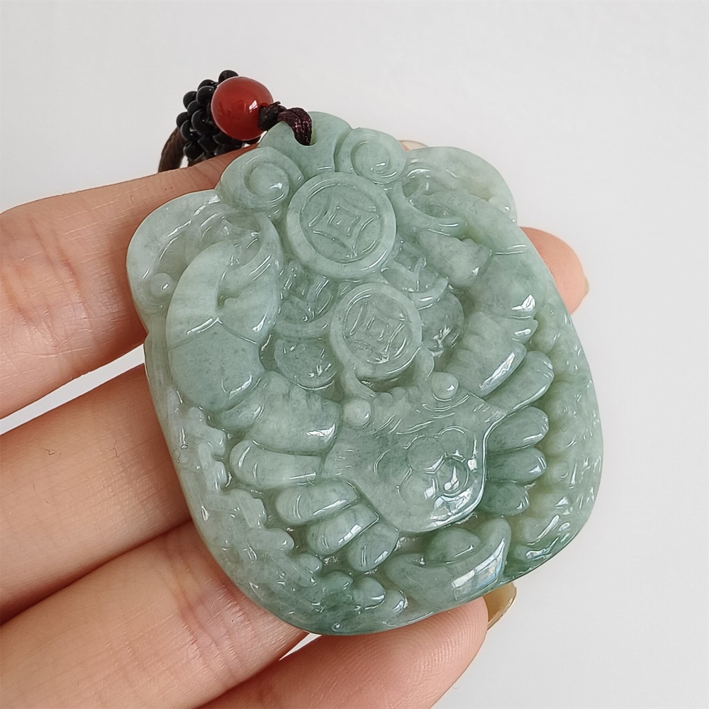 DDP 47mm Natural Certificated Type A Green Burmese Jadeite Crab With Coins Pendant
