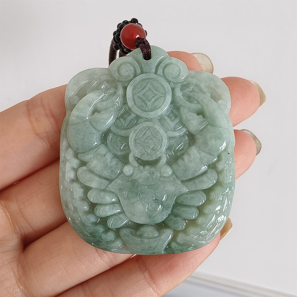 DDP 47mm Natural Certificated Type A Green Burmese Jadeite Crab With Coins Pendant