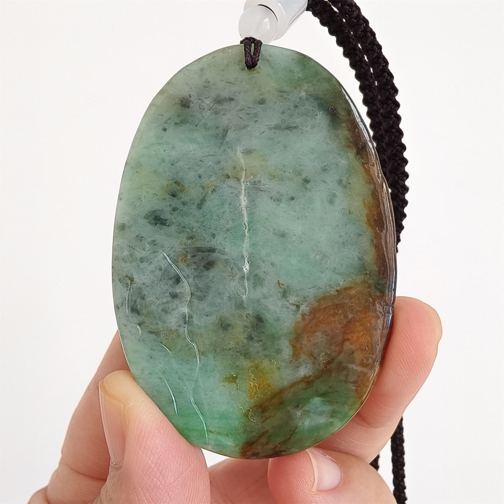DDP 65mm Natural Certificated Green Brown Burmese Jadeite Oval Pendant With Phoenix Carved