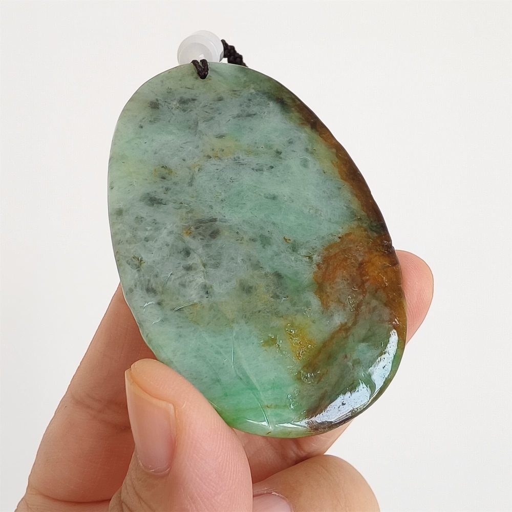 DDP 65mm Natural Certificated Green Brown Burmese Jadeite Oval Pendant With Phoenix Carved