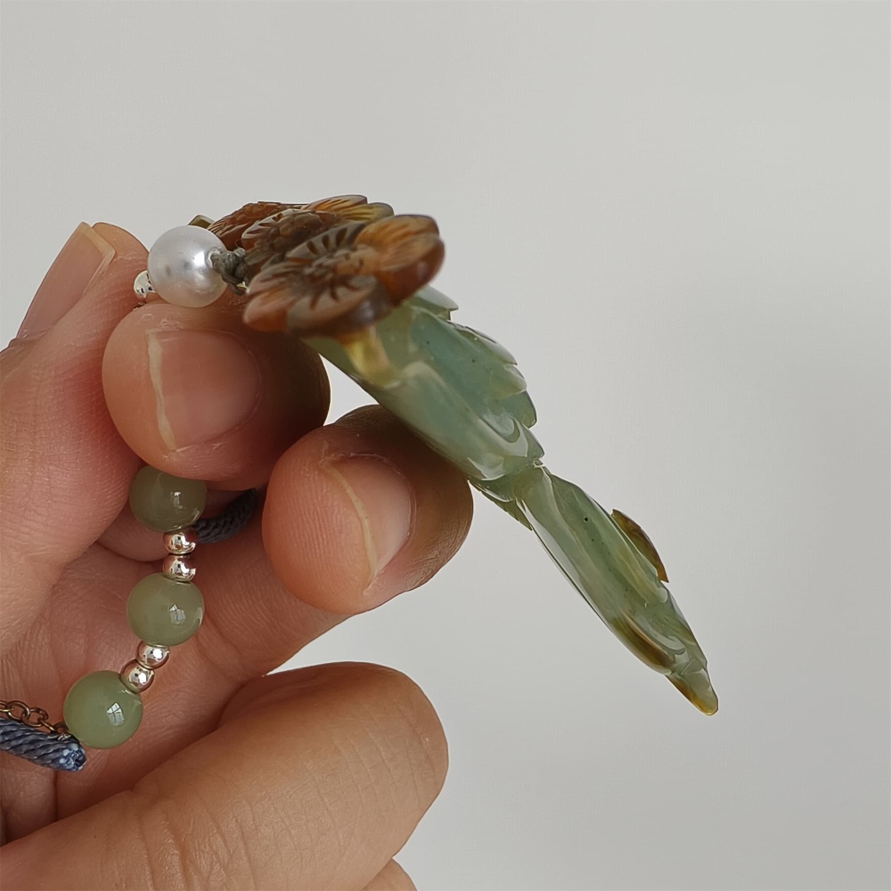 DDP 69mm Unique Untreated Natural Yellow Green Serpentine Jade Butterfly Pendant