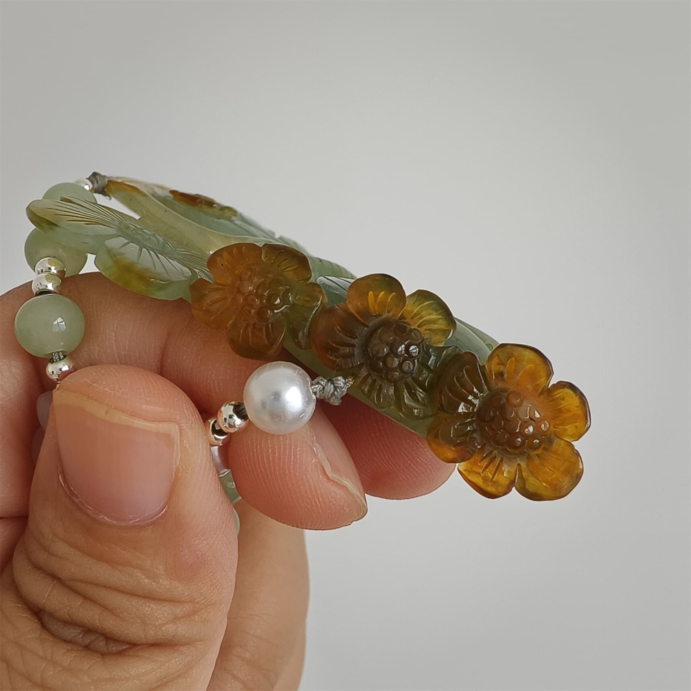 DDP 69mm Unique Untreated Natural Yellow Green Serpentine Jade Butterfly Pendant