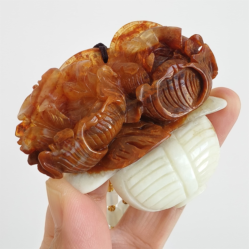 DDP 57mm Unique Untreated Natural Red White Serpentine Jade Flower Pendant