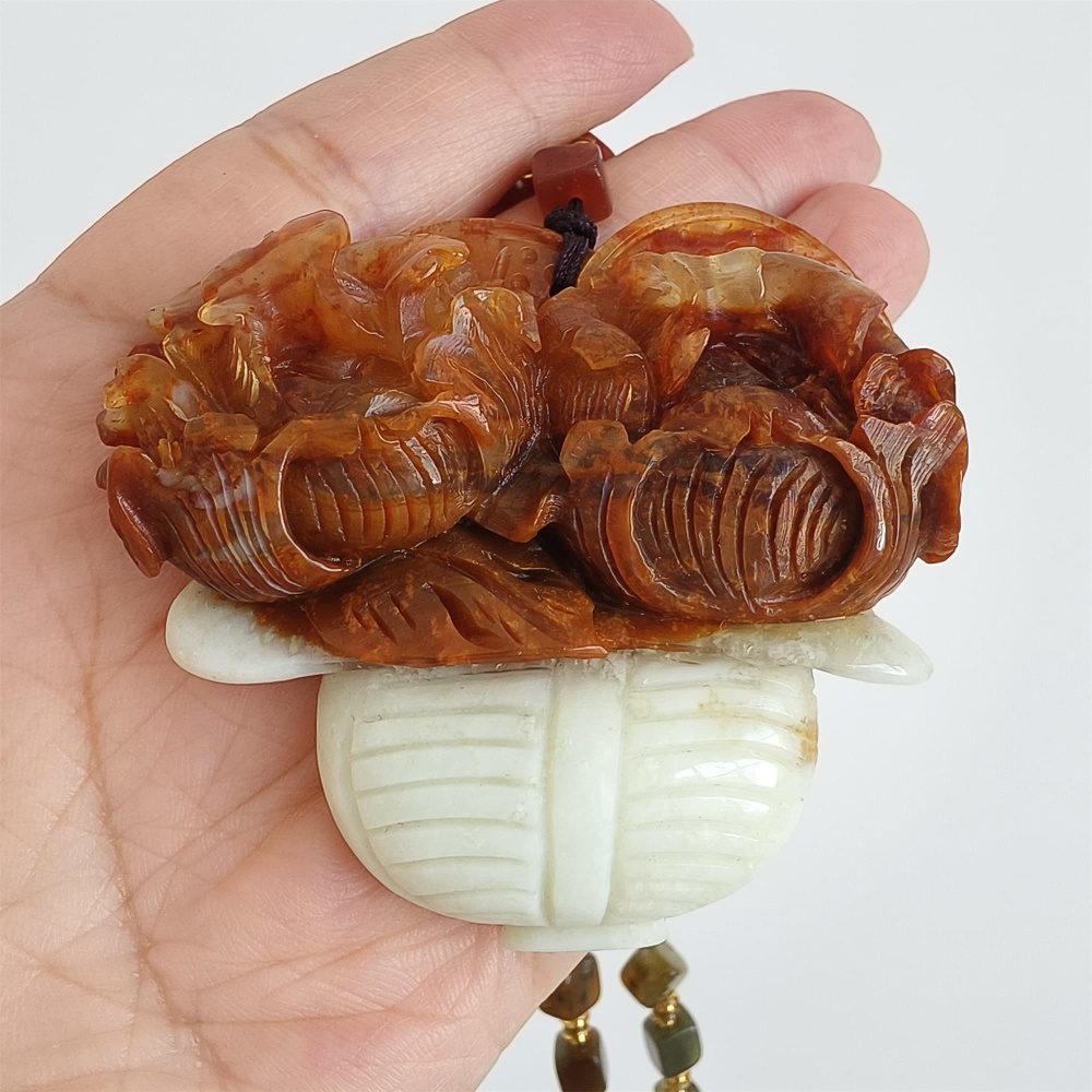 DDP 57mm Unique Untreated Natural Red White Serpentine Jade Flower Pendant