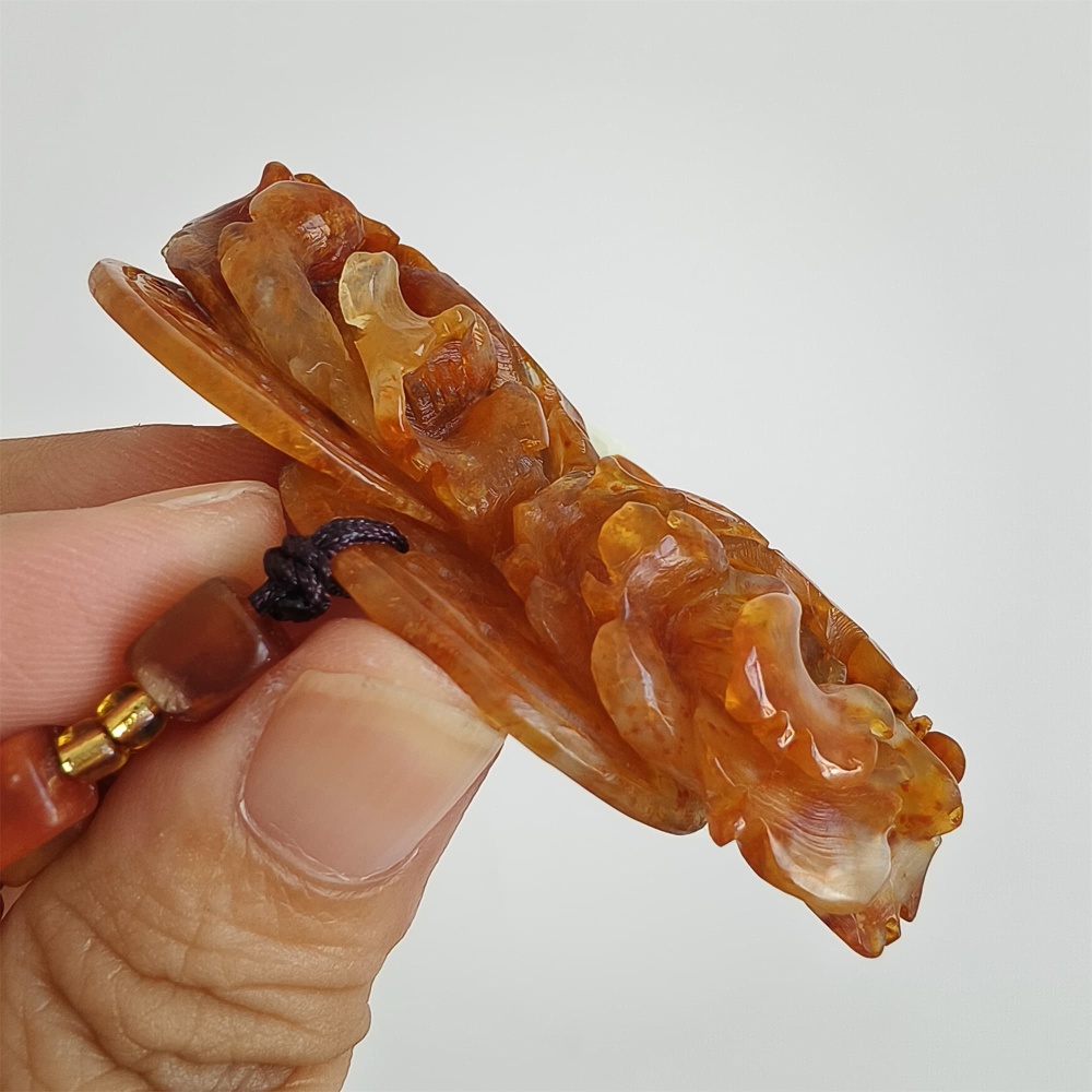 DDP 57mm Unique Untreated Natural Red White Serpentine Jade Flower Pendant