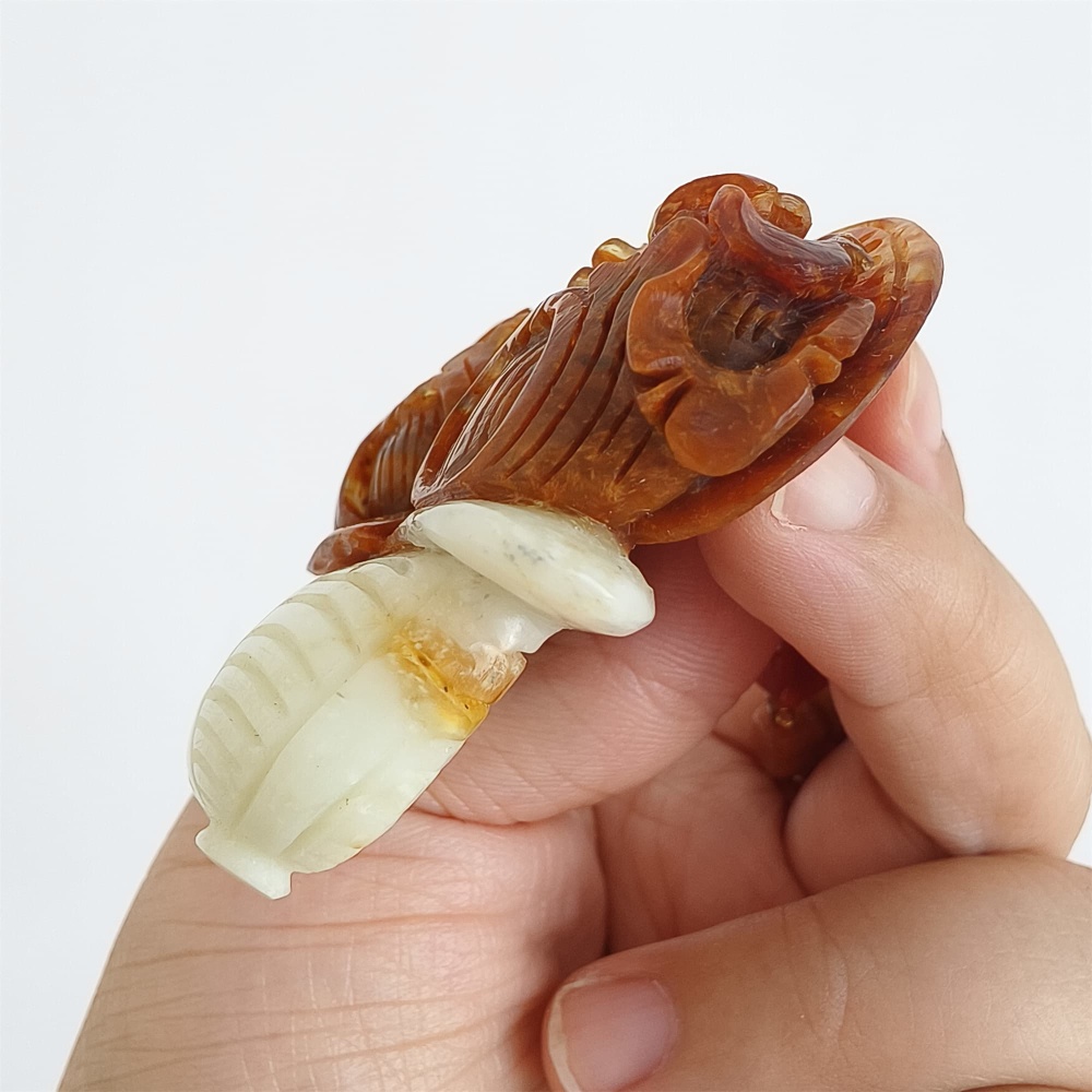 DDP 57mm Unique Untreated Natural Red White Serpentine Jade Flower Pendant