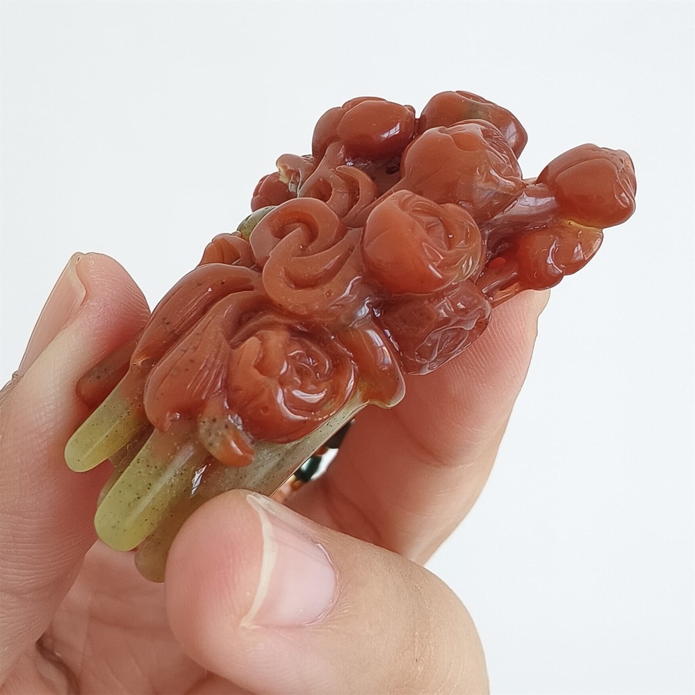 DDP 55mm Unique Untreated Natural Red Yellow Serpentine Jade Flower Pendant