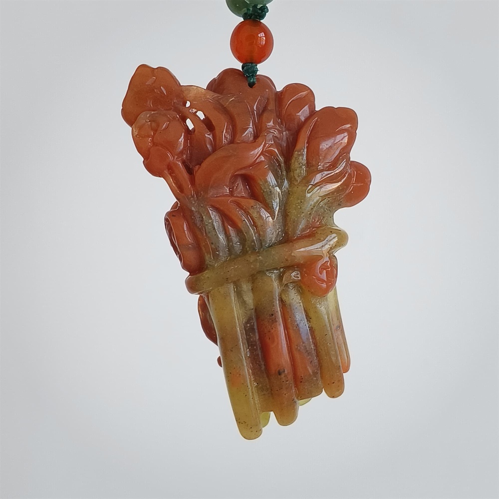 DDP 55mm Unique Untreated Natural Red Yellow Serpentine Jade Flower Pendant