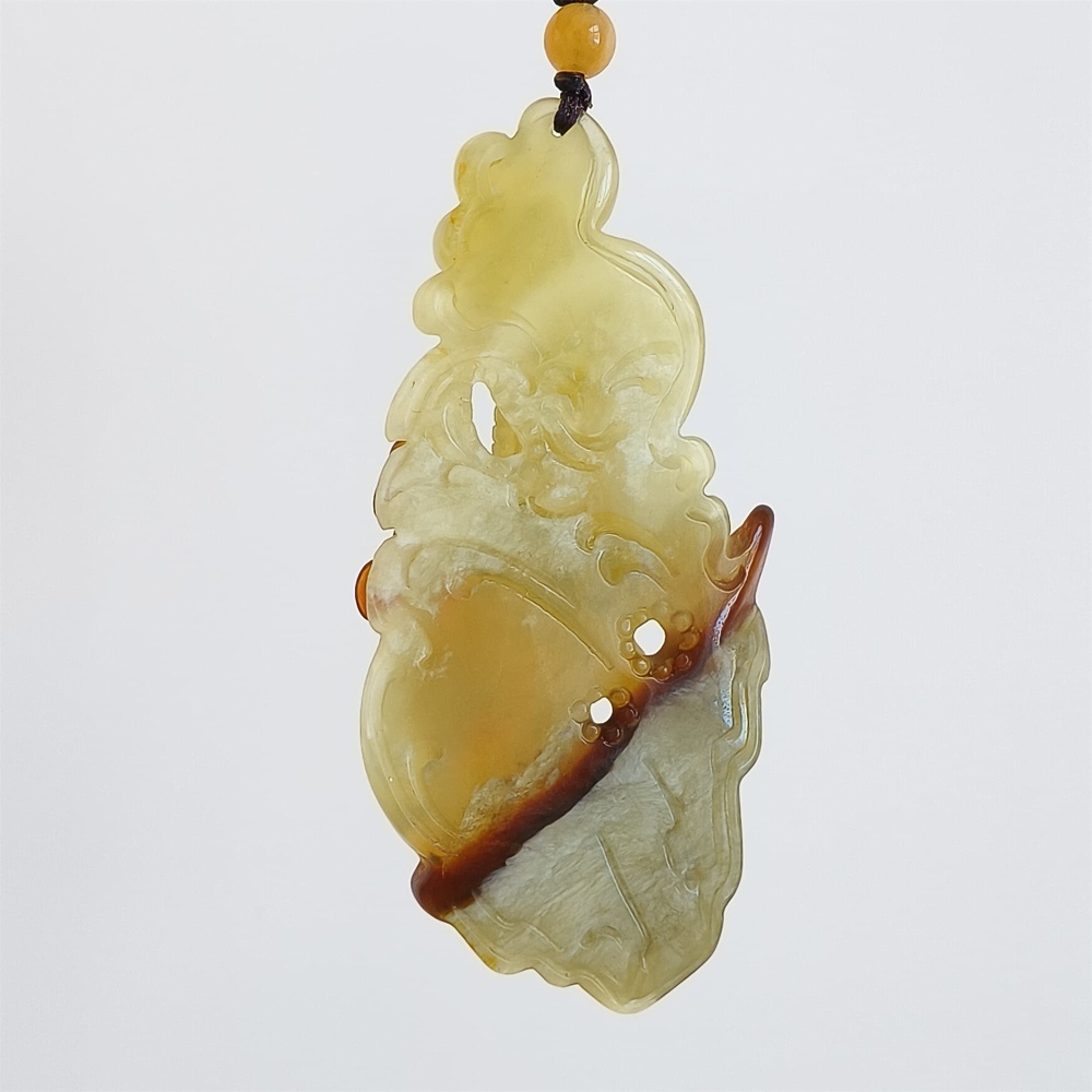 DDP 81mm Unique Untreated Natural Icy Brown Green Serpentine Jade 悟道 Amulet Pendant