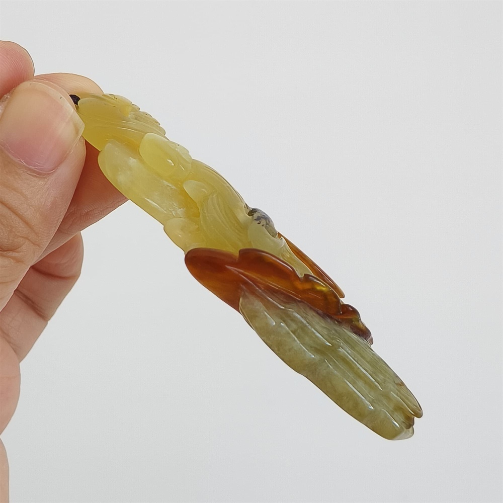 DDP 81mm Unique Untreated Natural Icy Brown Green Serpentine Jade 悟道 Amulet Pendant