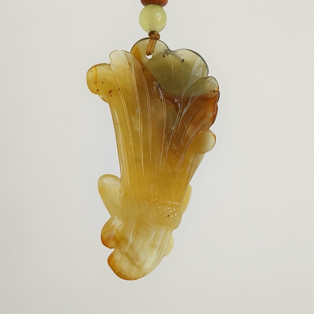 DDP 54mm Unique Untreated Natural Yellow Green Serpentine Jade Flower Pendant