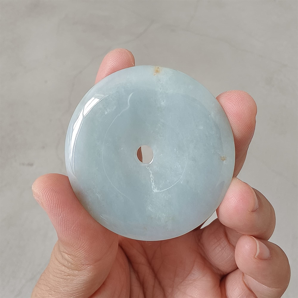DDP 51mm Unique Natural Certificated Type A Untreated Icy Green Burmese Jadeite Safety Buckle Pendants