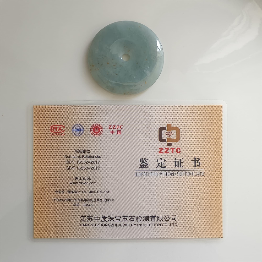 DDP 51mm Unique Natural Certificated Type A Untreated Icy Green Burmese Jadeite Safety Buckle Pendants
